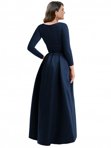 Affordable Long Sleeves Wrapped Formal Spandex Bridesmaid Dress / Prom Dress with High Low Full Skirt and Pockets UK