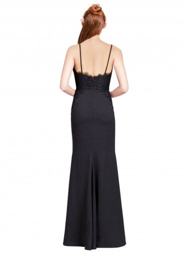 Affordable Long Chiffon Bridesmaid Dress / Prom Dress with Lace Bodice and Curved V-Neckline UK