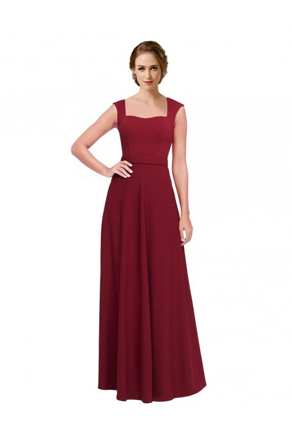 Affordable Square Neck Subtle Cap Sleeeves Crepe Bridesmaid Dress / Prom Dress UK