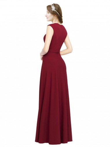 Affordable Square Neck Subtle Cap Sleeeves Crepe Bridesmaid Dress / Prom Dress UK