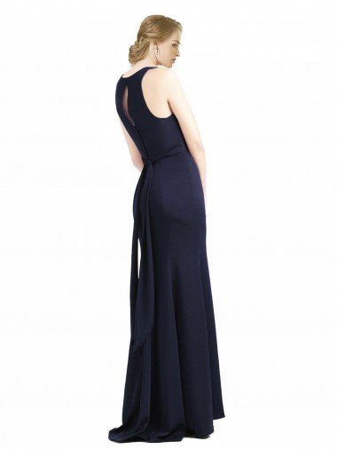 Affordable High Neck Sheath Long Crepe Bridesmaid Dress / Prom Dress UK