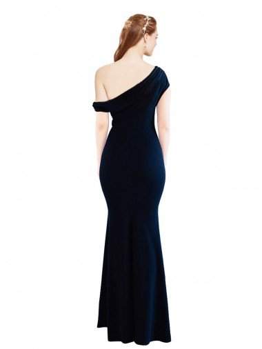 Affordable Draped Off the Shoulder Fitted Formal Crepe Bridesmaid Dress / Prom Dress UK