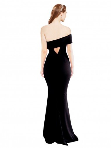 Affordable Asymmetrical Draped Off the Shoulder Banded Formal Crepe Bridesmaid Dress / Prom Dress UK