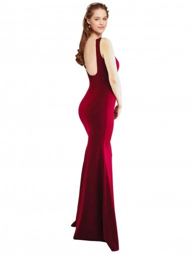 Affordable Square Neckline and Backline Fitted Formal Crepe Bridesmaid Dress / Prom Dress UK