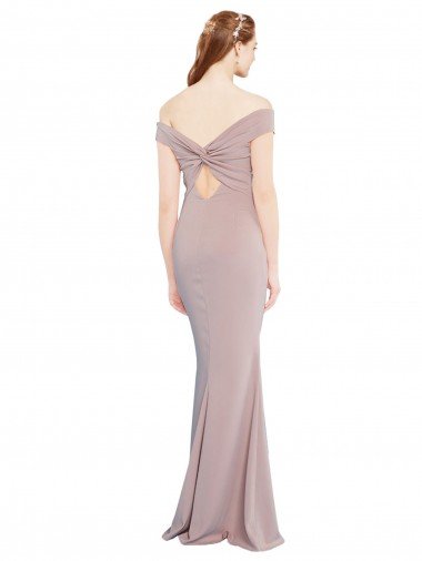 Affordable Knotted Off the Shoulder Formal Crepe Bridesmaid Dress / Prom Dress with Cut-Out Back UK