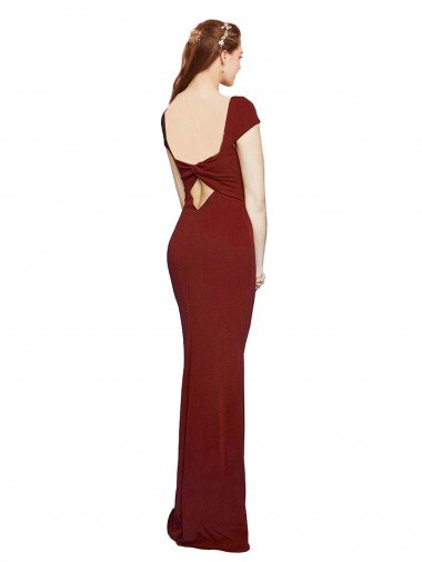 Affordable Cap Sleelves Mermaid Formal Crepe Bridesmaid Dress / Prom Dress Keyhole Back UK