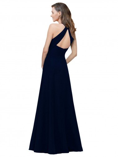 Affordable High Neck Crepe Bridesmaid Dress / Prom Dress with Pleats and Keyhole Back UK