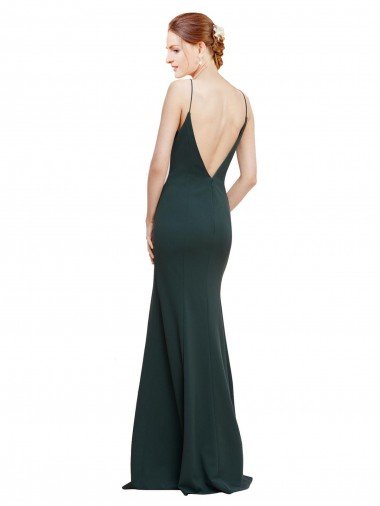 Affordable Deep V-Neck and Back Long Formal Crepe Bridesmaid Dress / Prom Dress UK