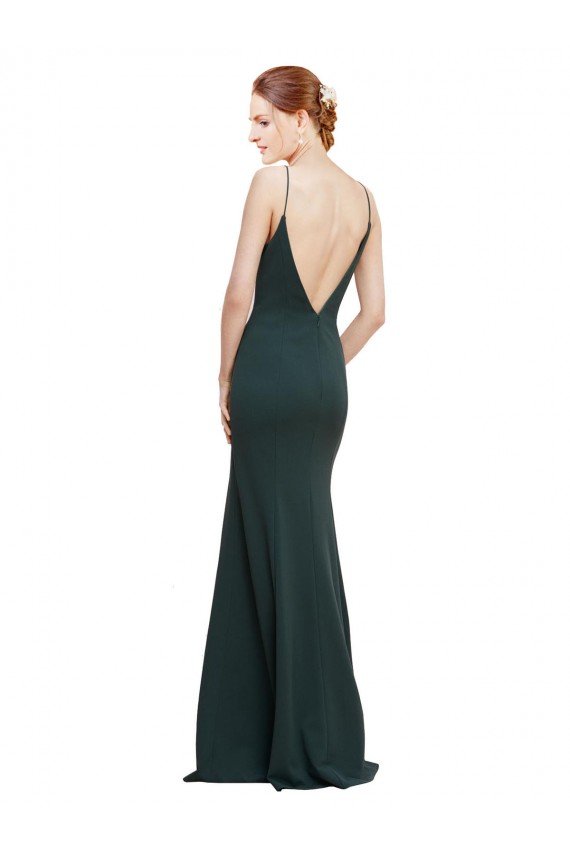 Affordable Deep V-Neck and Back Long Formal Crepe Bridesmaid Dress / Prom Dress UK