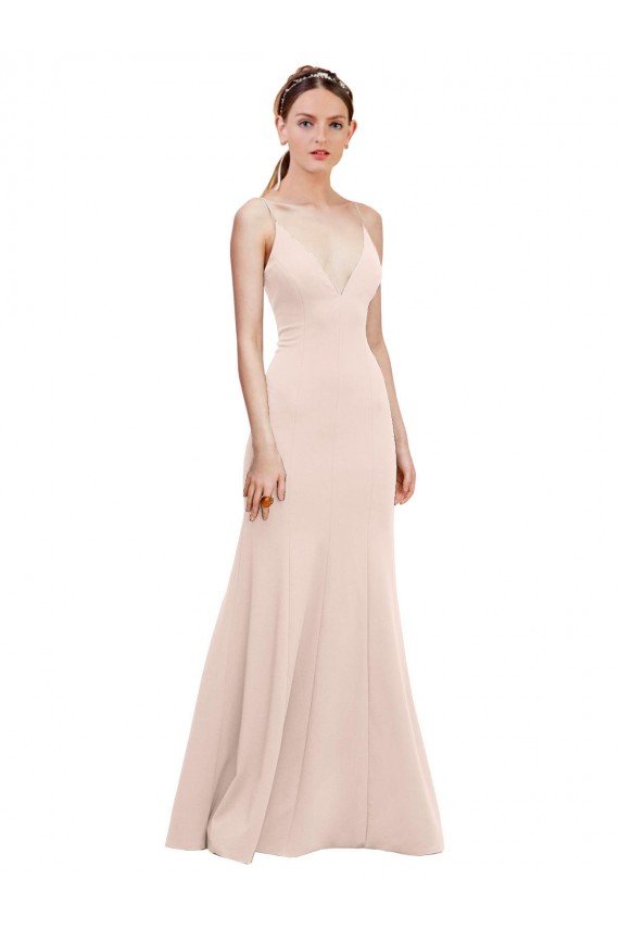 Affordable Deep V-Neck and Back Long Formal Crepe Bridesmaid Dress / Prom Dress UK
