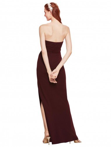 Affordable Twisted Strapless Keyhole Long Formal Crepe Bridesmaid Dress / Prom Dress with Slit UK