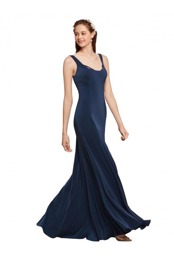 Affordable Fit and Flare Long Formal Crepe Bridesmaid Dress / Prom Dress with Round Neck UK