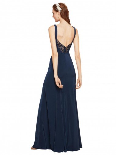 Affordable Fit and Flare Long Formal Crepe Bridesmaid Dress / Prom Dress with Round Neck UK