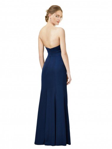 Affordable Strapless Fit and Flare Long Formal Crepe Bridesmaid Dress / Prom Dress with Knot and Slit UK