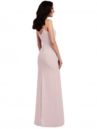 Affordable Spaghetti Strap V Back Formal Crepe Bridesmaid Dress / Prom Dress with Front Slit UK
