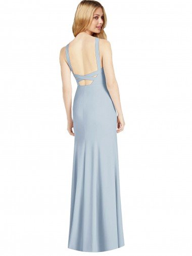 Affordable High Neck Backless Formal Crepe Trumpet Bridesmaid Dress UK