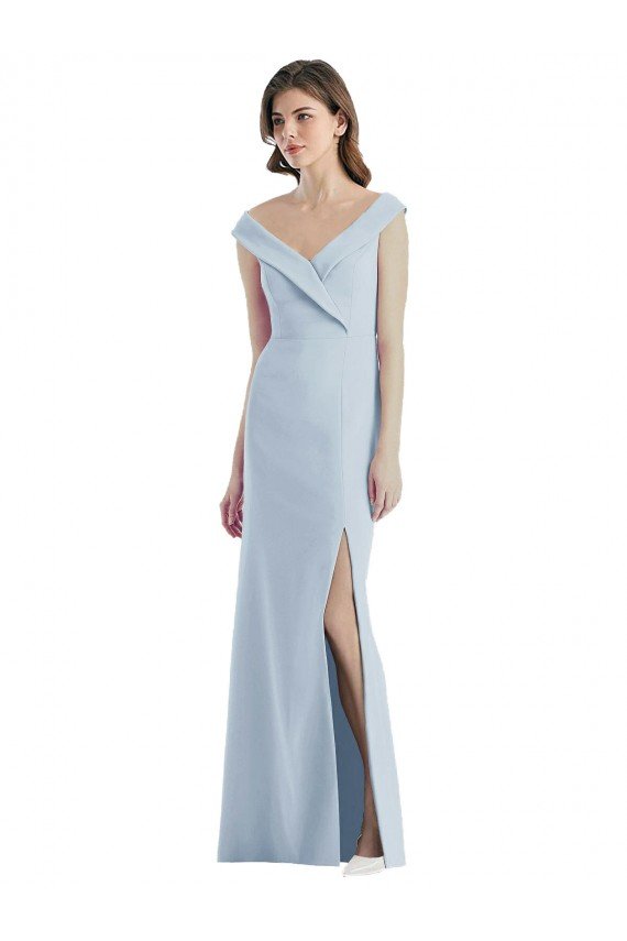 Affordable Romantic Off the Shoulder Long Maxi Bridesmaid Dress with Side Slit UK