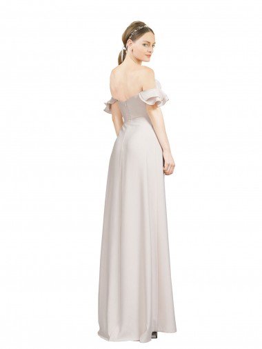 Affordable Double Ruffle Flounce Sleeves Formal Crepe Bridesmaid Dress / Prom Dress with Slit UK