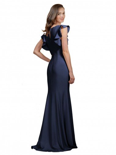 Affordable Sleeveless Crepe Bridesmaid Dress / Prom Dress with Cascading Ruffle and Keyhole Back UK