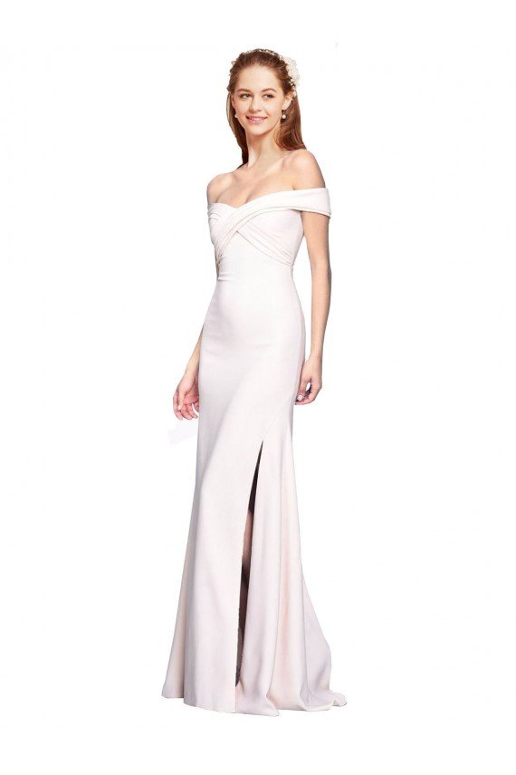 Affordable Criss Cross Off the Shoulder Formal Crepe Bridesmaid Dress / Prom Dress with Side Slit UK