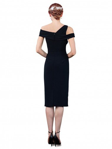 Affordable Draped Cross Shoulder Stretch Formal Crepe Cocktail Dress / Homecoming Dress UK