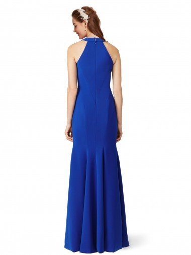 Affordable Halter V-Neck Long A-Line Formal Crepe Bridesmaid Dress / Prom Dress UK