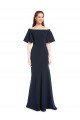 Affordable Off the Shoulder Formal Crepe Bridesmaid Dress / Prom Dress with Short Ruffle Sleeves. UK