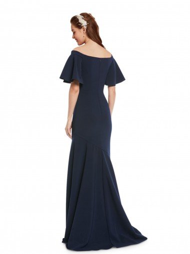 Affordable Off the Shoulder Formal Crepe Bridesmaid Dress / Prom Dress with Short Ruffle Sleeves. UK