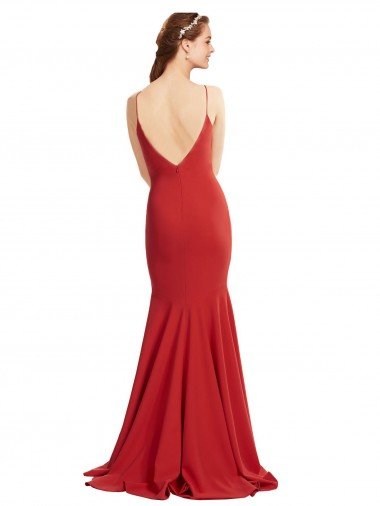 Affordable Mermaid Plunging V-Neck Formal Crepe Bridesmaid Dress / Prom Dress with Wide Open Back UK