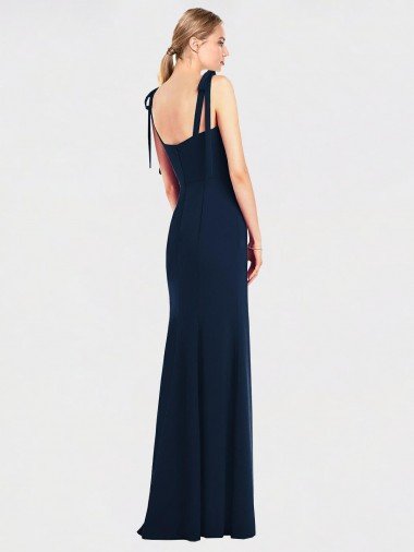 Affordable Flat Tie Shoulder Crepe Trumpet Bridesmaid Dress / Prom Dress with Front Slit UK