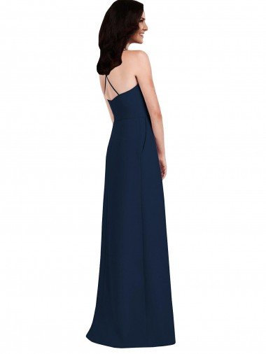 Affordable Criss Cross Back Crepe Halter Bridesmaid Dress with Pockets UK