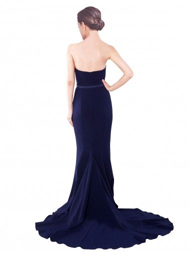 Affordable Strapless Sweetheart Neckline Crepe Bridesmaid Dress / Prom Dress with Satin Waistband UK