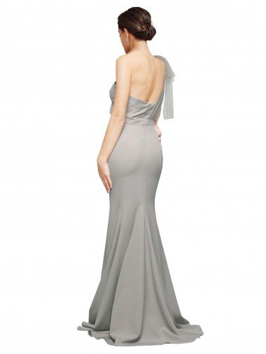 Affordable Long Sweep Train Sweetheart Formal Crepe Bridesmaid Dress / Prom Dress with Tulle One Shoulder UK