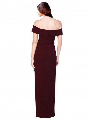 Affordable Off the Shoulder Long Formal Crepe Bridesmaid Dress / Prom Dress with Waist Tie UK