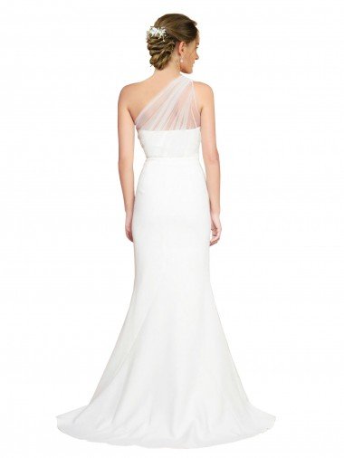 Affordable Soft Tulle Shoulder Overlay Mermaid One Shoulder Formal Crepe Bridesmaid Dress UK