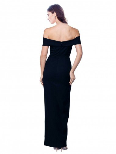 Affordable Off the Shoulder Long Full Length Formal Crepe Bridesmaid Dress / Prom Dress with Side Split UK