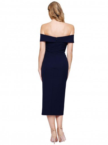 Affordable Midi Length Short Formal Crepe Bridesmaid Dress / Cocktail Prom Dress with Side Split UK