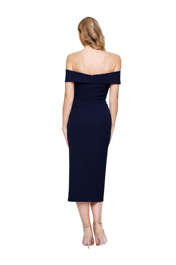 Affordable Midi Length Short Formal Crepe Bridesmaid Dress / Cocktail Prom Dress with Side Split UK