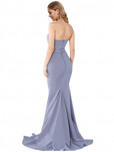 Affordable Long Strapless Sweetheart Sweep Train Formal Crepe Bridesmaid Dress / Prom Dress with Low Back UK