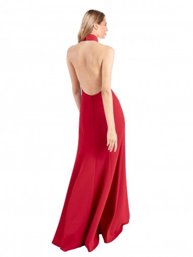 Affordable Sleek Fit and Flare High Neck Halter Stretch Formal Crepe Bridesmaid Dress / Prom Dress with Open Back UK