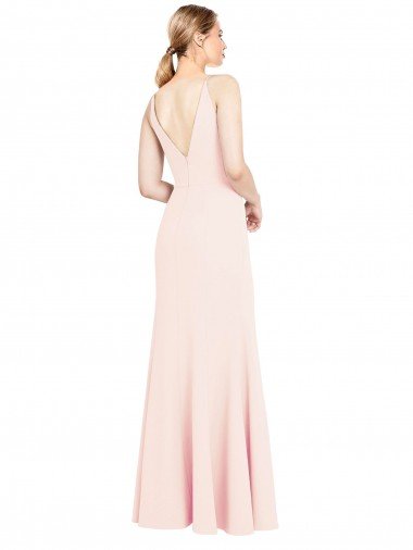 Affordable Slim A-Line V-Neck Long Stretch Formal Crepe Bridesmaid Dress / Prom Dress with V-Back UK