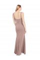 Affordable Square Neck Fit and Flare Long Stretch Crepe Bridesmaid Dress / Prom Dress with Side Slit UK