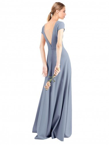 Affordable Plunging V-Neck Cap Sleeves Stretch Crepe Bridesmaid Dress / Prom Dress with Front Slit UK