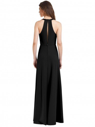 Affordable Sleek Halter V-Neck Long A-Line Stretch Formal Crepe Bridesmaid Dress / Prom Dress with Front Slit UK