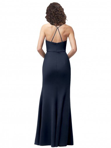 Affordable Sweetheart Fit and Flare Stretch Formal Crepe Bridesmaid Dress / Prom Dress with Side Slit and Strappy Back UK