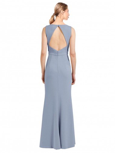 Affordable Boat Neckline and Sleek Fit and Flare Crepe Bridesmaid Dress with Keyhole Back UK