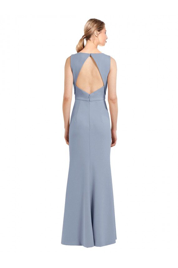 Affordable Boat Neckline and Sleek Fit and Flare Crepe Bridesmaid Dress with Keyhole Back UK