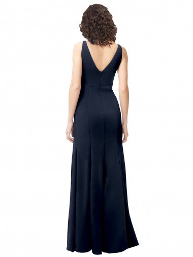 Affordable Classic V-Neck Long Stretch Formal Crepe Bridesmaid Dress / Prom Dress with V-Back UK