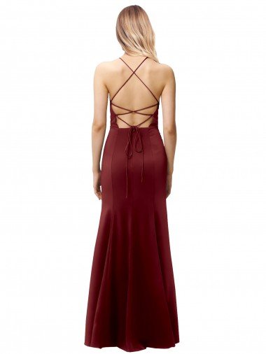 Affordable Fit and Flare Halter Neckline Stretch Formal Crepe Bridesmaid Dress / Prom Dress with Strappy Back UK