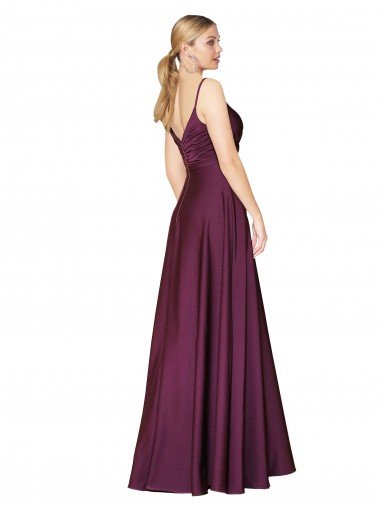 Affordable High Neck Spaghetti Straps Long V-Back Formal Crepe Bridesmaid Dress / Prom Dress UK